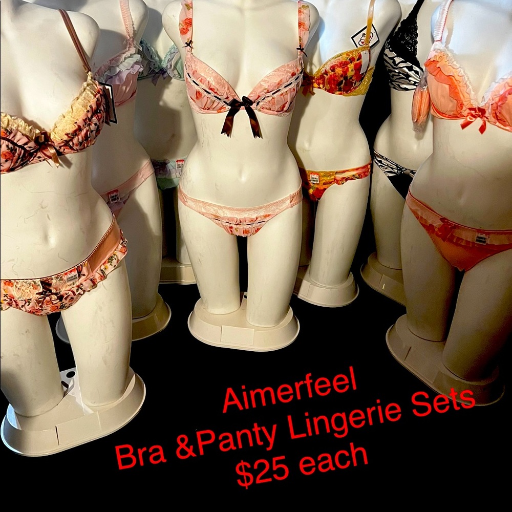 Aimerfeel Bra & Panty Lingerie set 
Lt pink floral w/ white lace & brown ribbon.
